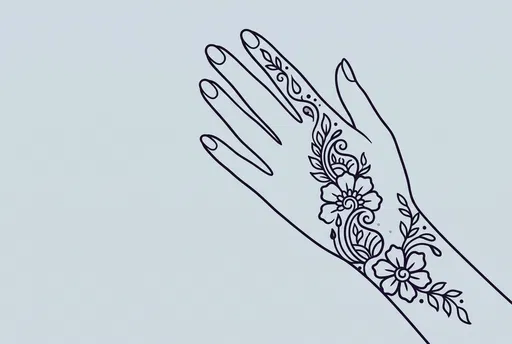 Minimalist Floral Henna Hand Line Art