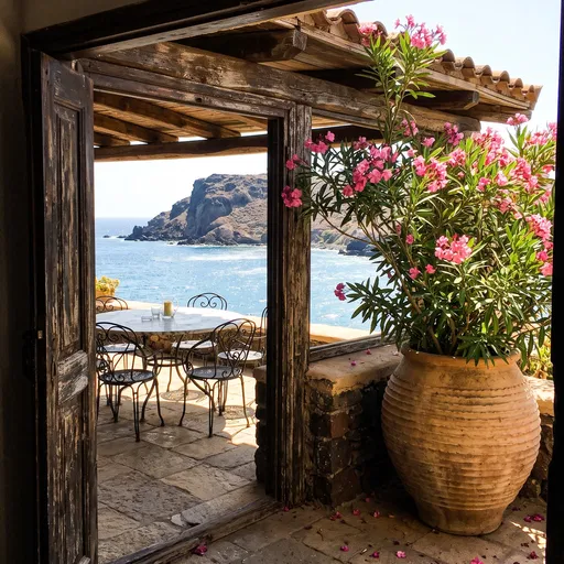 Coastal Veranda With Pink Oleander