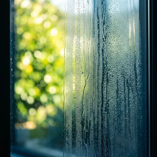 Condensation and Rain Streaks on Glass Window