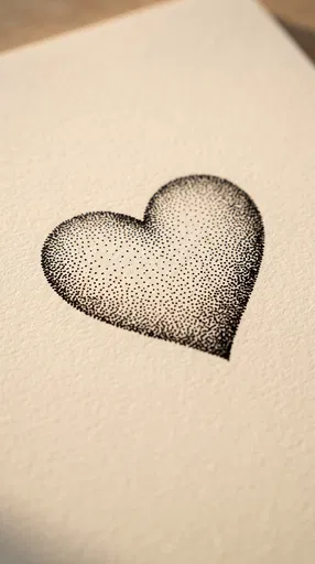 Stippled Black Ink Heart on Cream Paper