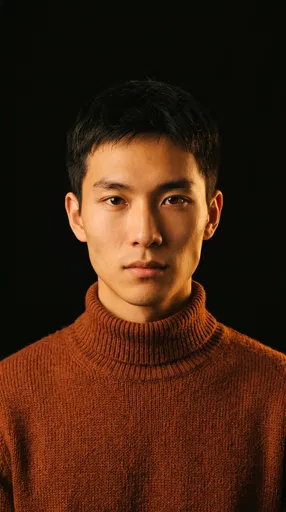 Young Asian Man in Rust Turtleneck