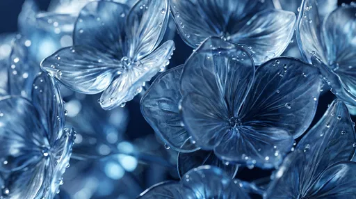 Translucent Blue Glass Hydrangea Petals Macro