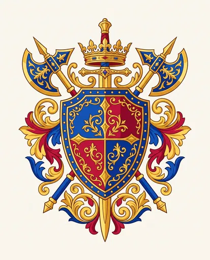Royal Heraldic Crest with Sword and Axes
