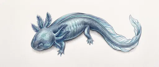 Blue Axolotl Colored Pencil Illustration