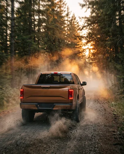 Bronze Pickup Truck on Forest Road