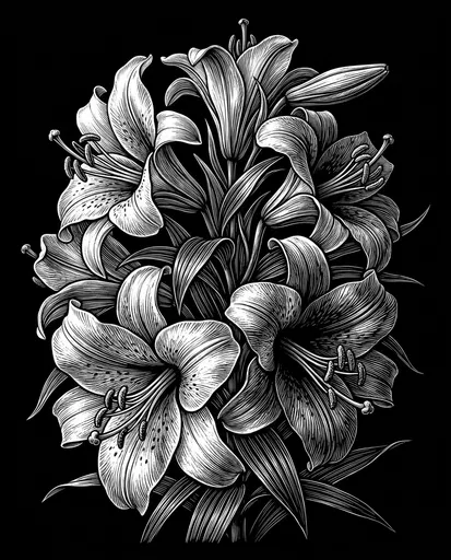 Black and White Scratchboard Lily Illustration