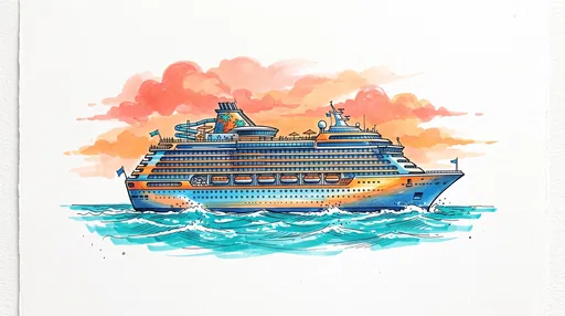 Colorful Cruise Ship Marker Sketch