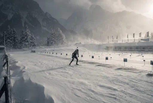 Biathlete at Snowy Mountain Shooting Range
