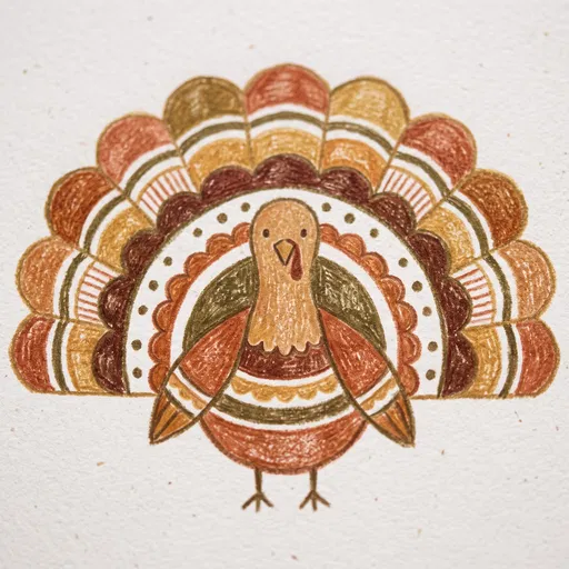 Folk Art Colored Pencil Turkey Illustration