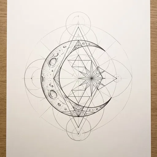 Geometric Crescent Moon Drawing on Paper