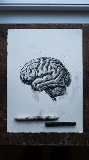 Charcoal Human Brain Drawing Flat Lay