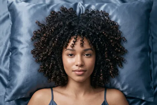 Woman With Curly Hair On Satin Pillow