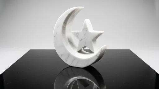 White Marble Crescent and Star Sculpture