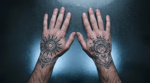 Man's Hands With Sun and Moon Tattoos