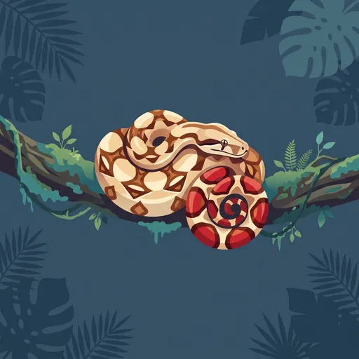Vector Boa Constrictor on Mossy Branch
