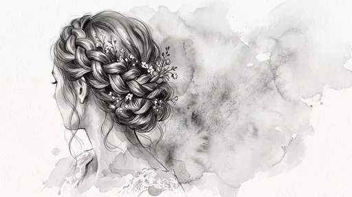 Monochrome Watercolor Bridal Braid Illustration