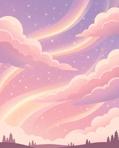 Pastel Pink Clouds and Starry Sky Illustration