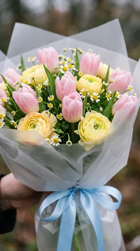 Pastel Tulip and Ranunculus Flower Bouquet