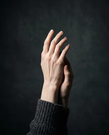 Pale Hands Reaching Upward in Shadow