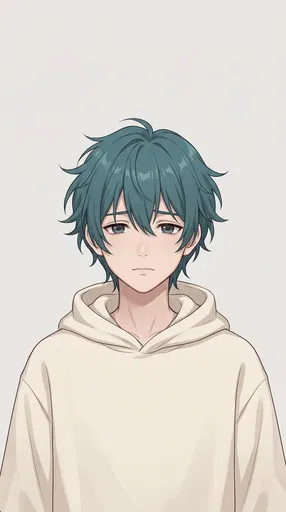 Sad Anime Youth in Cream Hoodie