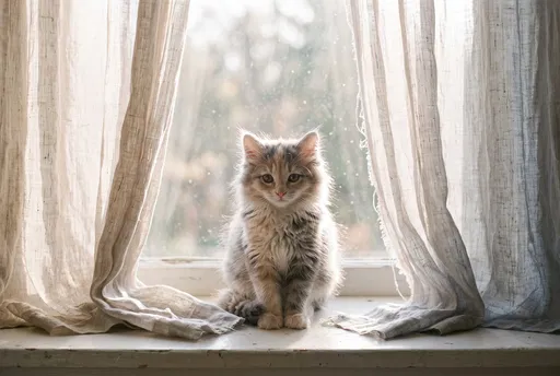 Fluffy Calico Kitten on Windowsill