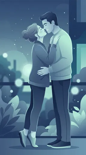 Romantic Couple Kissing at Night Illustration