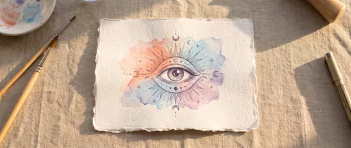 Celestial Eye Watercolor Tattoo Illustration Flat Lay