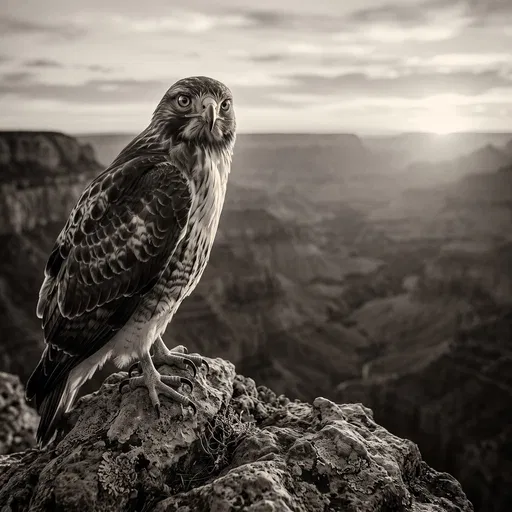Sepia Hawk Perched Over Canyon