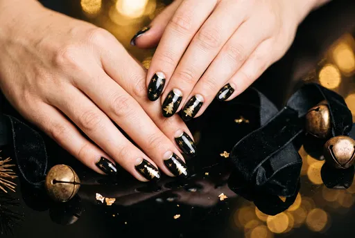 Black and Gold Christmas Manicure