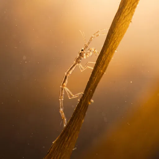 Skeleton Shrimp on Golden Kelp Frond