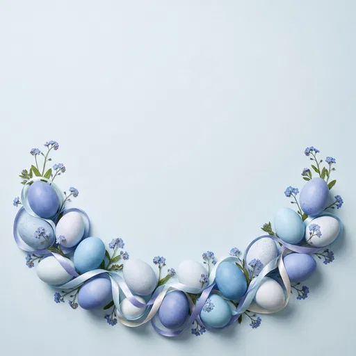 Blue Easter Eggs and Floral Crescent Border