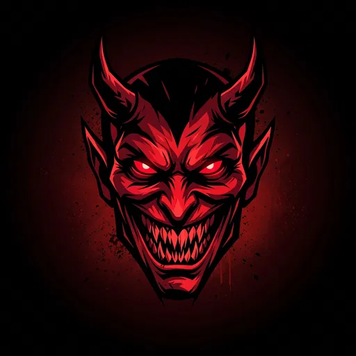 Red Grinning Demon Face Vector Illustration