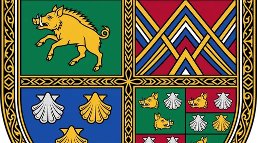 Heraldic Shield Pattern With Boar And Shells