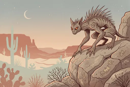 Chupacabra Perched on Desert Rock Illustration