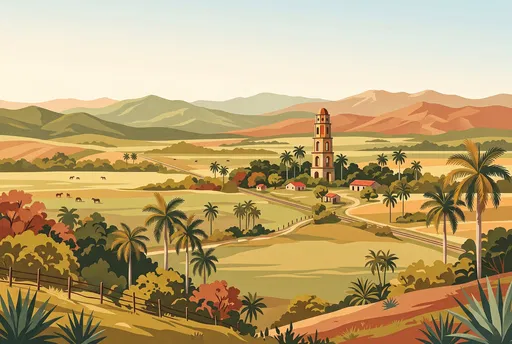 Cuban Countryside Valley Travel Illustration