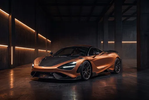Copper Supercar in Dark Concrete Garage