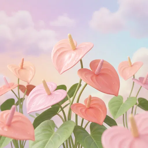 Stylized Pastel Pink 3D Anthurium Flowers
