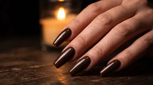 Glossy Chocolate Brown Coffin Nails