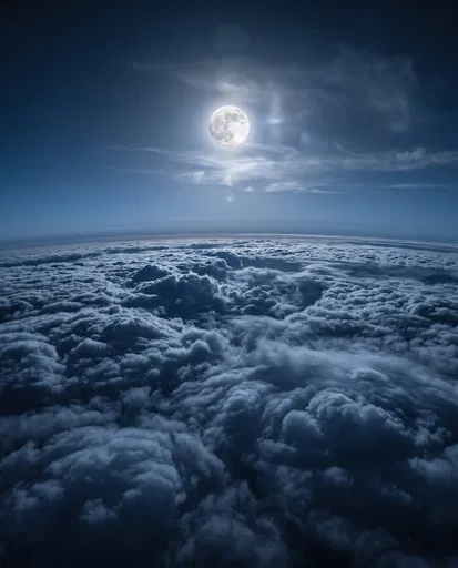 Full Moon Over High Altitude Cloud Sea