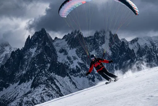 Speed Riding Skier on Alpine Slope