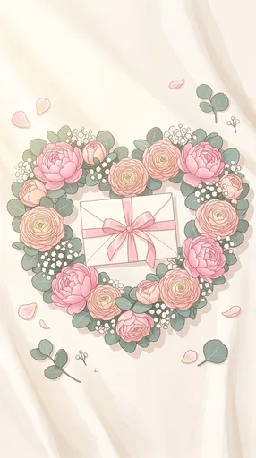 Floral Heart Wreath with Ribbon Envelope