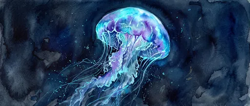 Bioluminescent Jellyfish Watercolor Illustration