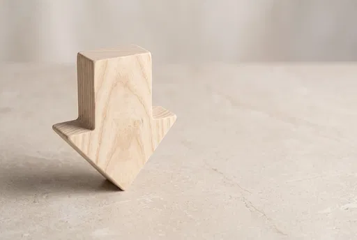 Wooden Downward Arrow Block on Stone