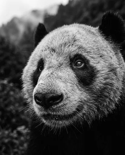 Monochrome Close-Up Portrait of Giant Panda