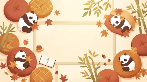 Cozy Sleeping Pandas Autumn Background Illustration