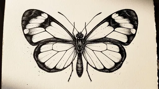 Symmetrical Ink Drawing of Glasswing Butterfly