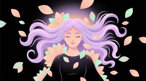 Serene Woman with Lavender Hair and Petals