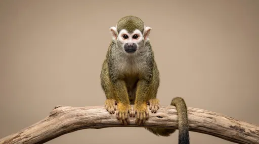 Squirrel Monkey Sitting on Driftwood Perch