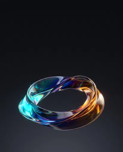 Iridescent Glass Mobius Loop on Dark Background