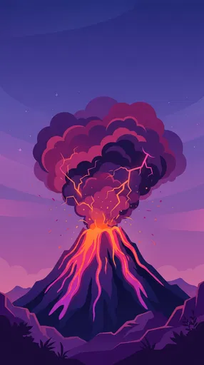 Stylized Volcano Eruption Flat Illustration